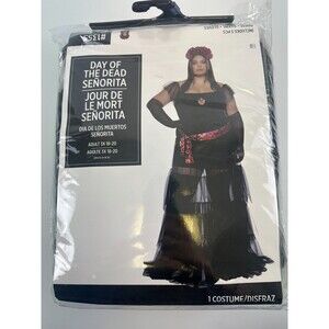 Day Of The Dead Senorita Costume Dress Shawl Gloves Headband Women Plus 3X 18-20